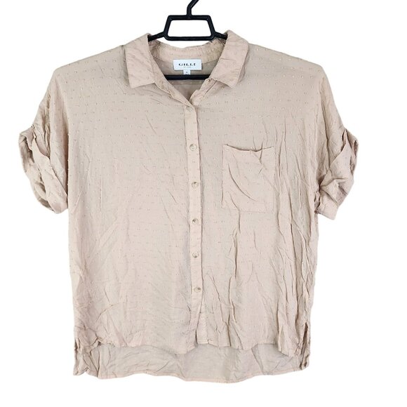 Women's Beige Gilli Blouse Top Button-Up Polka Dot Pattern Short Sleeve Size 1X - Picture 1 of 12